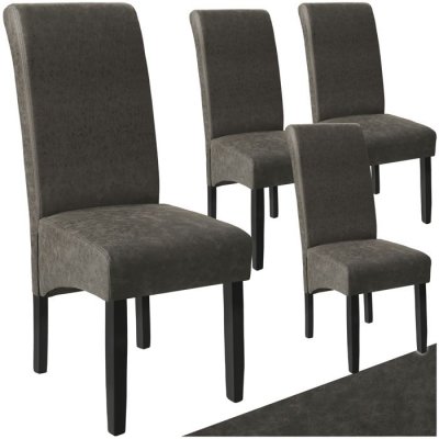 Tectake lot de 4 chaises aspect cuir - gris marbr&eacute; 403628