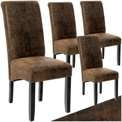 Tectake lot de 4 chaises aspect cuir - marron fonc&eacute; 403500