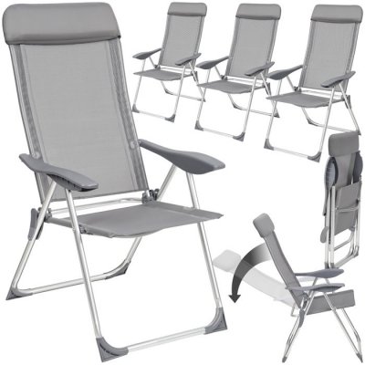 TECTAKE  Lot de 4 chaises de jardin en aluminium avec nuque rembourr&eacute;e