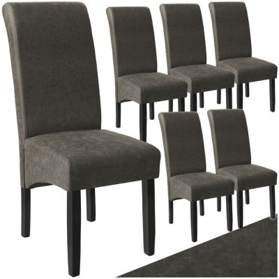Tectake lot de 6 chaises aspect cuir - gris marbr&eacute; 403629