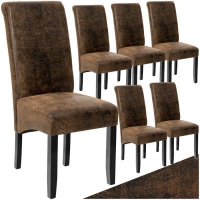 Tectake lot de 6 chaises aspect cuir - marron fonc&eacute; 403501