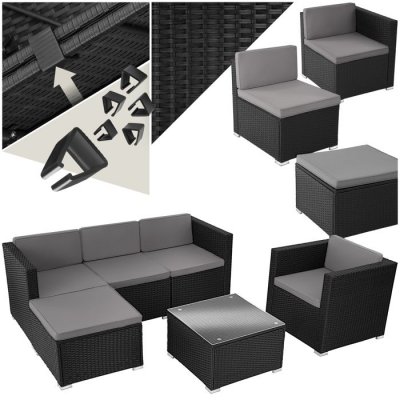 TECTAKE  salon en rotin lignano avec fauteuil - noir 404790