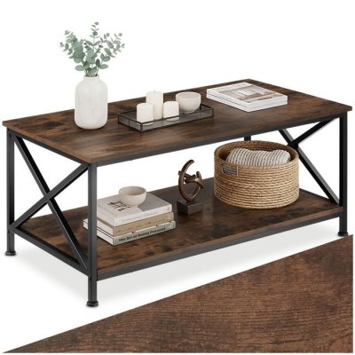 Tectake Table basse PITTSBURGH 100x55x45,5cm - bois fonc&eacute; industriel