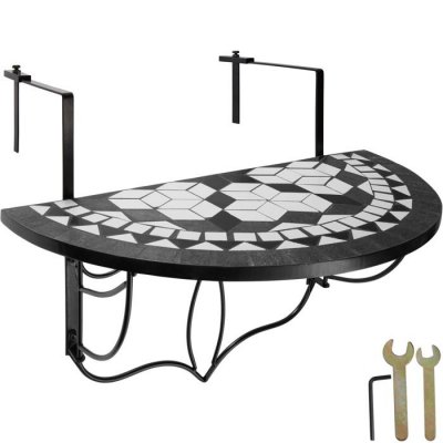 TECTAKE  table de balcon rabattable 75 x 65 x 62 cm - noir/blanc 402767