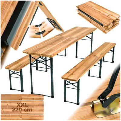 TECTAKE  Table de jardin pliante 219 x 50,5 x 77,5 cm avec bancs