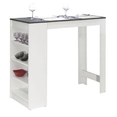 TEMAHOME Meuble Bar - Blanc et B&eacute;ton - 115 x 102,7 cm - ARAVIS