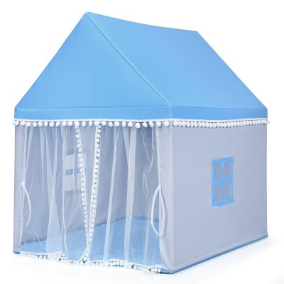 COSTWAY Tente De Jeu Enfant Int&eacute;rieur-Ext&eacute;rieur -  - Cadre En Bois - Bleu