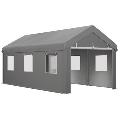 OUTSUNNY Tente garage imperm&eacute;able anti-uv acier galvanis&eacute; pe argent