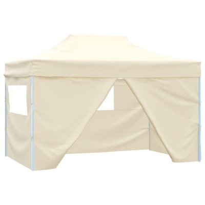 VIDAXL Tente pliable avec 4 parois lat&eacute;raux 3 x 4,5 m Blanc cr&egrave;me