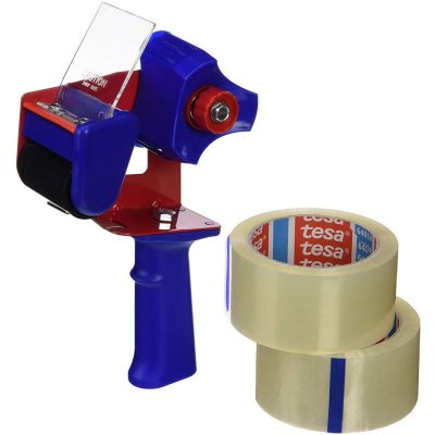 TESA  Lot de 2 Rouleaux adh&eacute;sifs 66 m x 50 mm - Transparent + D&eacute;vidoir