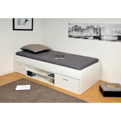 WEBER INDUSTRIES TESS Lit enfant contemporain m&eacute;lamin&eacute; blanc - l 90 x 190 cm