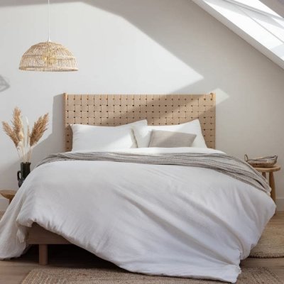 TERRE DE NUIT T&ecirc;te de lit &agrave; lani&egrave;res 160 cm en bois naturel - 