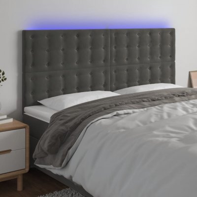 VIDAXL T&ecirc;te de lit &agrave; led Gris fonc&eacute; 160x5x118/128 cm Velours  Dark grey