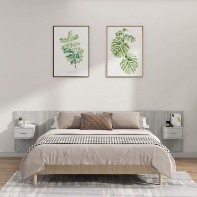 VIDAXL T&ecirc;te de lit avec armoires sonoma gris Bois d'ing&eacute;nierie 