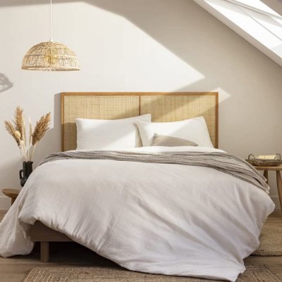 TERRE DE NUIT T&ecirc;te de lit cannage 186 cm en bois massif naturel - 