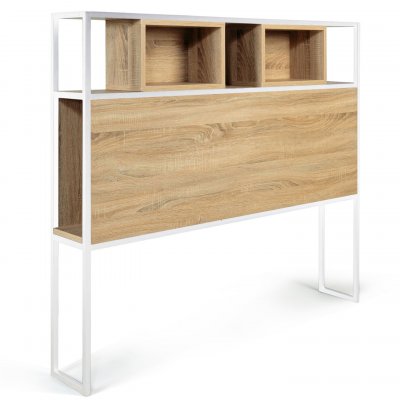 IDMARKET T&ecirc;te de lit detroit 145 cm design industriel bois et m&eacute;tal blanc