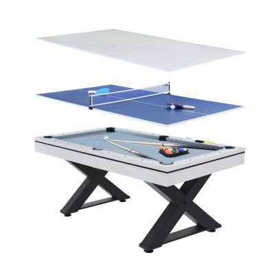CONCEPT USINE Texas - Table multi-jeux en bois blanc ping-pong et billard