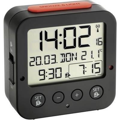 TFA DOSTMANN  60.2528.01 radiopilot&eacute;(e) R&eacute;veil noir Heures de r&eacute;veil 2 