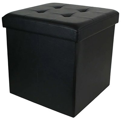 THE HOME DECO FACTORY  - Pouf coffre pliable PU assise capitonn&eacute;e noir