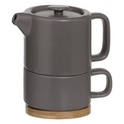 SECRET DE GOURMET Th&eacute;i&egrave;re solitaire Nature en fa&iuml;ence taupe et bambou 40cl