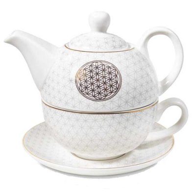 MANI BHADRA Th&eacute;i&egrave;re verte solo en porcelaine Fleur de Vie