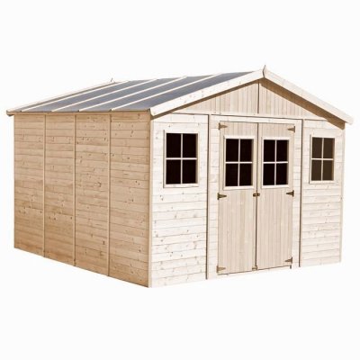 TIMBELA  M330+M330G Abri de jardin en bois H246x418x420 cm/ 16 m&sup2; - AVEC PLANCHER IMPR&Eacute;GN&Eacute;