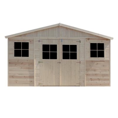 TIMBELA  M333 Abri de Jardin en Bois Naturel - H246x418x522 cm / 20 m&sup2;