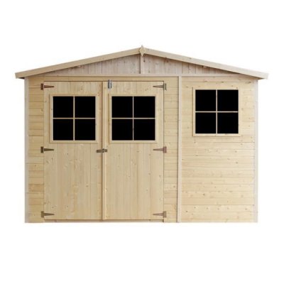 TIMBELA  M335+M335G ABRI de Jardin en Bois H226x316x324 cm/9 m&sup2; AVEC LES PLANCHERS IMPR&Eacute;GN&Eacute;