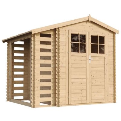 TIMBELA  M386F Abri de jardin en bois et range b&ucirc;ches AVEC SOL TRAIT&Eacute;