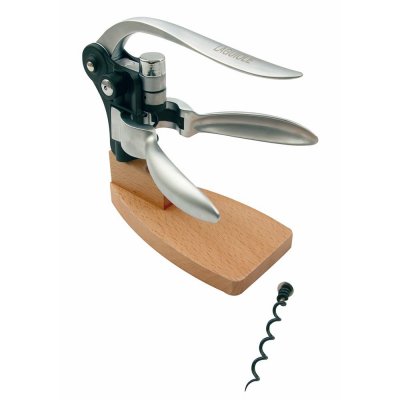 LAGUIOLE Tire bouchon &agrave; levier sur base - corps m&eacute;tal - socle en bois