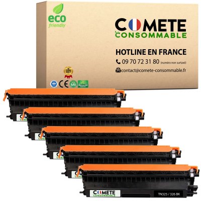 COMETE CONSOMMABLE TN325 - 5 Toners compatibles BROTHER TN325/326 Noir