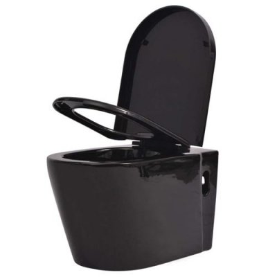 VIDAXL Toilette Murale Suspendue Cuvette WC Salle de Bain C&eacute;ramique Noir