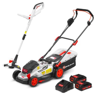 ELEM GARDEN TECHNIC Tondeuse et coupe bordures rechargeables 20V max + 2 batteries - Elem Garden.