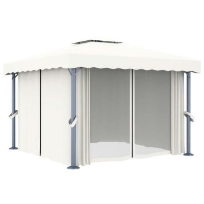 VIDAXL Tonnelle avec rideau 3x3 m Blanc cr&egrave;me Aluminium  - Blanc