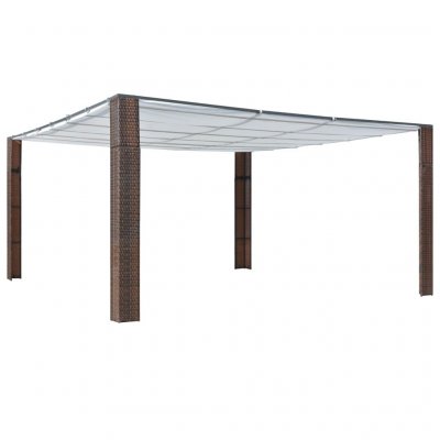 VIDAXL Tonnelle avec toit R&eacute;sine tress&eacute;e 400x400x200cm Marron et cr&egrave;me