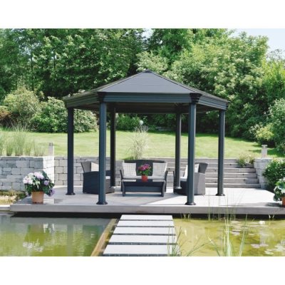 PALRAM Tonnelle de jardin hexagonale Roma 3,6 x 4 Grise  - Canopia