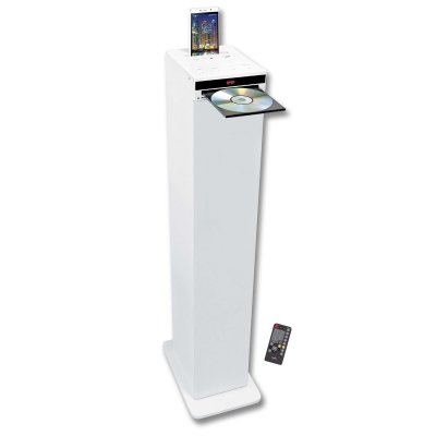 INOVALLEY Tour de son blanche avec lecteur CD, Bluetooth, FM et USB, 60W + t&eacute;l&eacute;commande