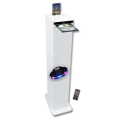 INOVALLEY Tour de son - WHITETOWER - Lecteur CD Bluetooth FM USB - 60W - Jeu de lumi&egrave;re LED OVNI