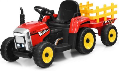 COSTWAY Tracteur avec Remorque Electrique pour Enfants 12 V avec T&eacute;l&eacute;commande 2