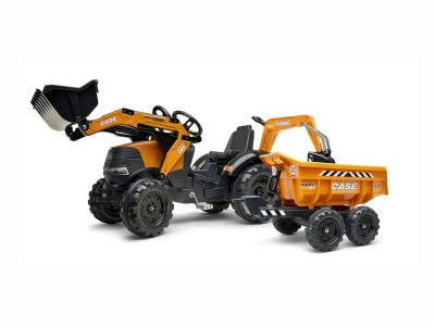 FALK Tractopelle &agrave; p&eacute;dales avec selle pivotante + remorque basculante + excavatrice