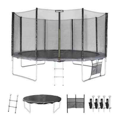 SWEEEK Trampoline 430 Cm Gris Avec Filet De Protection. &Eacute;chelle. B&acirc;che. Filet Pour Chaussures. Kit