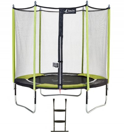 KANGUI Trampoline de jardin 244 cm + filet de s&eacute;curit&eacute; + &eacute;chelle JUMPI Vert/Noir 250