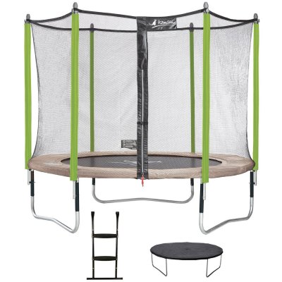 KANGUI Trampoline de jardin JUMPI Taupe/Vert 305 cm + filet + &eacute;chelle + b&acirc;che de protec