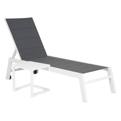 HAPPY GARDEN Transat et table d'appoint en textil&egrave;ne gris aluminium blanc