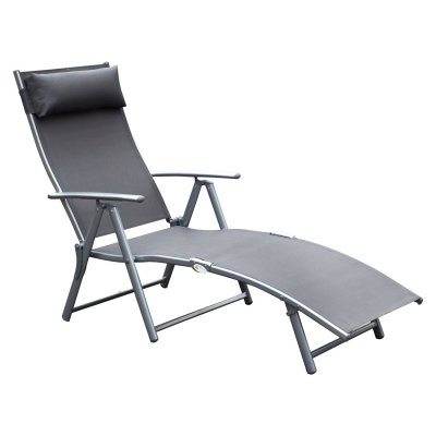 OUTSUNNY Transat inclinable multi-positions pliable gris
