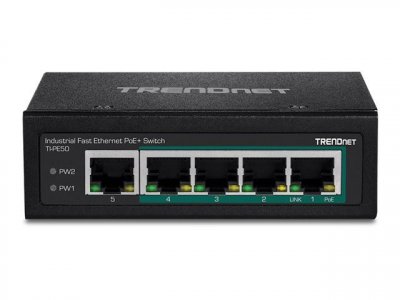 TRENDNET  5 Port Fast Power Over Ethernet+ Din Rail Switch Noir
