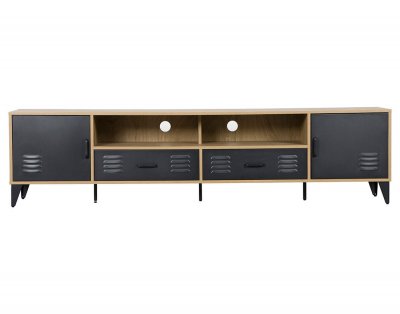 BESTMOBILIER Tribeca - meuble tv - bois et m&eacute;tal noir - 200 cm