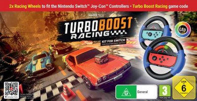 JUST FOR GAMES Turbo Booster Racing - Kit (volants + jeu) - Jeu Nintendo Switch - Code in a Box 