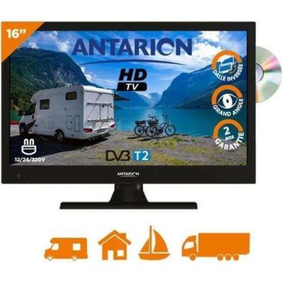 ANTARION tv led 16pouces 40cm t&eacute;l&eacute;vision hd tnt camping 12v dvd int&eacute;gr&eacute; 