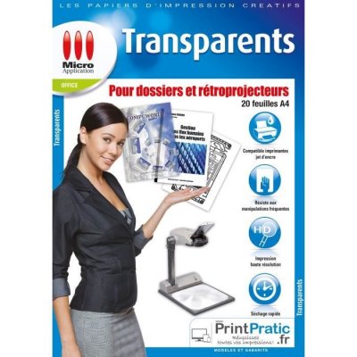 MICRO APPLICATION Tx Lot de 20 Films transparents pour Dossier/R&eacute;troprojecteur A4 Blanc